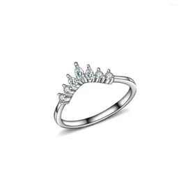 Clusterringe S925 Sterling Silber Crown-Formring mit glänzendem Zirkon für Mädchen Einfacher frischer Stil geeigneter Party oder täglich