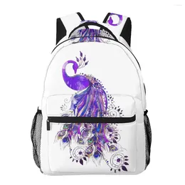 Mochila 2024 Women Bolsa de ombro aquarela Escola de moda de pavão para mochilas adolescentes viagens