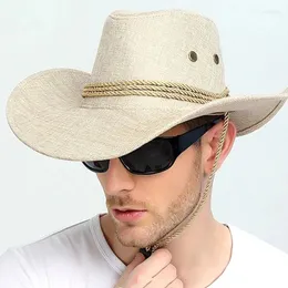 Berets 5 Colors Linen Sunscreen Wide Brim Men Hat Foldable Casual Lightweight Anti-Ultravi Breathable Holiday Travel Decoration