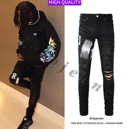 AMR Black Ripped Jeans Mens Mens Stretch Slim Fit Retro HipHop ...