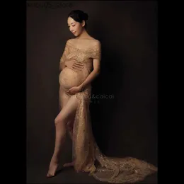 Abiti di maternità Tulle Bronzing prospettiva Abito fotografico di maternità adatto per scattare foto di abiti da baby conduttori e borse lunghe Q240415