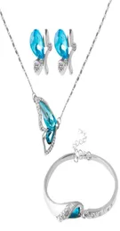 Luxury Women Bridal Jewelry Sets Butterfly Rhinestone Crystal Necklaces Stud Earrings Bracelet set Silver colors high quality2695475