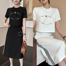 Luxury two piece set woman dress designer skirt set womens top skirt suit knitted short sleeve tshirts fashion casual high waisted skirt 2024 women clothing