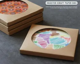 300pcs Kraft Paper Coaster Caixa de embalagem com janela DIY Gift Boxes para Ceramic Cup Mat Caneca PACAGEM WHOL7736999