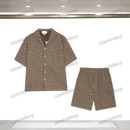 Xinxinbuy Men Designer Tee Tシャツ2024イタリアダブルレターJACQUARDファブリックセット綿
