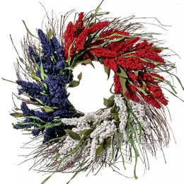 Decorative Flowers Independence Day Wreath Summer Memorial DIY Craft Red White Blue For Front Door With Leaves July Garland Patriotic