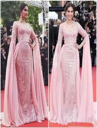 Elie Saab Überschnitt Abendkleider Langarmes 2019 Elegante rosa Meerjungfrau formelle Partykleider rot