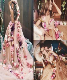 One Shoulder Fairy Country Wedding Dresses Luxury Handmade Flower Champagne Beach Wedding Dress Sweep Train Colorful Camo Bridal G8833790