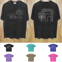 Rhude Brand Tshirts Mens Designer T Shirts Womens Trendy Fashion Summer Clothes Zrh016 Black Orangutan Letter Wash To Making Old Short Sleeved T-shirt Size S-XXL