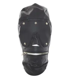 Toppklass PU -läder full ansiktsmask med blixtlås med öppet slav dragkedja munnen helt sluten huvudbonad huva för rollspel sexig A4028213