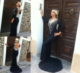 2019 Low Back Prom Kleid mit langen Ärmeln gute schwarze Farbe Chiffon bodenlange formelle Abendkleid2895690