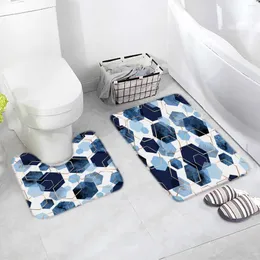 Tappetini da bagno creativo tappetino geometrico set blu blu linea oro esagonale arte moderna pavimento casa moquette decorazioni da bagno tappeti non slitta