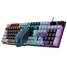 Kombinacje USB przewodowa gaming Klawiatura Mysz Mysz PC Rainbow Kolorowa loda LED Myszka gier myszy i Keyboard Kit Combos Kit biuro domowe