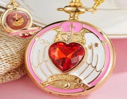 Fashion Golden Magic Sakura Pendant Pocket Watch Classic Anime Cosplay Woms Girls Girl Oloch Switer Neckace CHA2571241