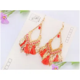 Dangle Chandelier Tassel Earrings Jewelry Fashion Women Bohemia Colorf Feathers 금도금 체인 Tassels Alloy Long Earings Drop Del Dhriy