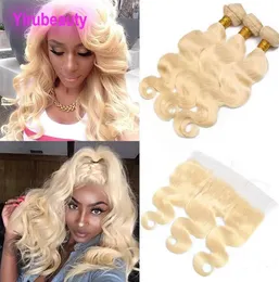 Peruvian Virgin Hair 613 Blond Body Wave Bunds With Lace Frontal 3 Bunds med 13x4 Spets Frontal Ear to Ear 613 Färg 1030in2652312