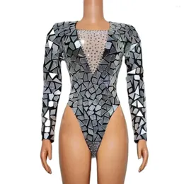 Стадия ношения сияющее зеркало Segemine Sexy Mini Mini Sheath Bodysuit Evening Club Party праздновать костюм -танцор выпускной ночной клуб