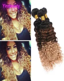 Перуанские омбре человеческие волосы Трехтонный цвет 1B427 Глубокая волна Yiruhair Curly 1B 4 27 Человеческие волосы 3 Бундлы3468448