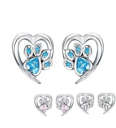 Blue Crystal Pet Paw Coldings for Girl Heart kształt Cz Studnia uszy biżuteria Kobiety projekt Bijoux SCE65432155085194582