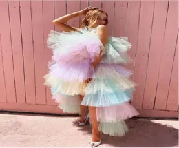 ألوان مختلطة Tutu Tulle Prom Dresses Cheap Hi Lo Tiered Cocktail Party Dress Poshoot Vestidos Maxi Tulle Skirt Lush Evening Go8150681