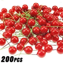 Decorative Flowers 200/50Pcs Mini Artificial Berries Cherry Stamen Plastic Fake Berry Pearl Beads For DIY Christmas Wedding Party Gift Box