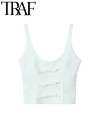 Traf Gal Y2K Sweet Bow Decoration Women White Camis Summer Low Collar Sleeveless Zip-Side Slim Female Crop Top Sexy Tanks 240329