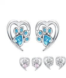 Blue Crystal Pet Paw Coldings for Girl Heart kształt CZ Footprint Ear Studs Biżuteria Kobiety projekt Bijoux SCE65432155082839908