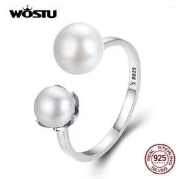 حلقات الكتلة Wostu 925 Sterling Silver Freshwater Pearl Elegance Elegance Finger for Women S925 Jewelry Gift CQR192