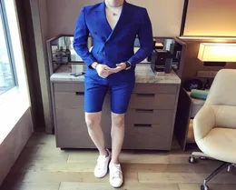 Nya sommarmän kostymer med korta byxor 2017 Stylish Double Breasted Casual Slim Fit Male Blazer Set Party Wear Men Tuxedos4466060