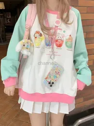 Kvinnors hoodies houzhou y2k harajuku kawaii söt hoodie kvinnor japanska mode lapptäcktecknad tecknad tryck design tröja preppy stil kvinnlig ny 240413