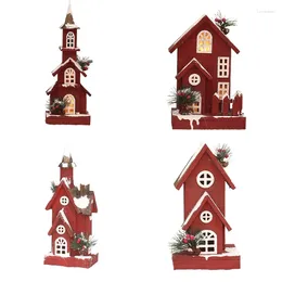 Estatuetas decorativas de natal cabine brilhante LED Decorações de casas de madeira leves para ornamentos para desktop em casa presente