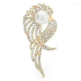 Broches Wulibaby Angel Wing for Women Unisisex 2-Color Rhinestone Pearl Beautiful Party Casual Broche Pins Presentes