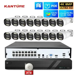 IP Cameras KANTURE 16CH POE NVR 4K 8MP Ai Human Detection Outdoor Two Way Audio Color Night Security Camera System Video Surveillance Set 240413