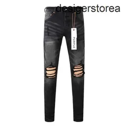 Purple brand jeans Fashion high quality high street black hole repair low-rise tight jeans size 28-40 pants