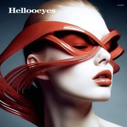 Occhiali da sole unica Designer di donne gatto alla moda di moda in modo y2k avvolgimento attorno alle tonalità di oversize di occhiali rossi uv400