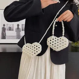 Evening Bags Girls Mini Tote Pearl Woven Heart Crossbody For Women Coin Wallet Handbag Ladies Shoulder Bag