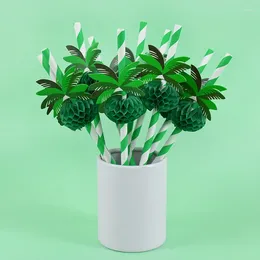 Disposable Cups Straws 20/40pcs Honeycomb Coconut Tree Paper Straw Summer Hawaiian Beach Party Cocktail Decoration Drinking Tableware