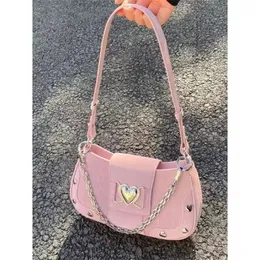 JIAERDI Grils Y2k Handbag Women Vintage Sweet Cool Heart Chain Pink Underarm Bag Female Fairycore Aesthetic Shoulder Bag 240403