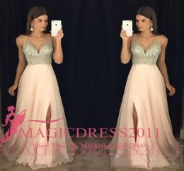 ALine Chiffon Prom Dresses Exquisite Sequins Deep VNeck Split Floor Length Evening Gown Formal Girls039 Pageant Dress7789151