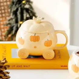 Mugs Cute Pumpkin Mug Ceramic Personality Water Tea Cup With Lid Dessert Bowl Drinking Halloween Gift For Girl