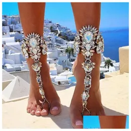 Anklets New Summer Style Women Big Gemstone Ankle Bracelet Sandal Y Leg Chain Boho Crystal Beach Anklet Statement Jewelry Drop Delive Dhoti