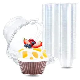 Baking moldes 100 pcs Clear Cupcake Boxes Set Kit Kit com tampa de transportadora de muffin de compartimento único