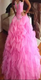 2018 Organza Ballkleid Quinceanera Kleider mit Schnürrümmel Kristallen Perlen Mädchen süße 16 Kleider formelle Party Prom Drinne9248030