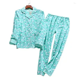 Hemkläder söt tecknad bomullspyjamas kvinnor pajamas sätter hösten polar björn borstad kostym sömnkläder pijamas mujer