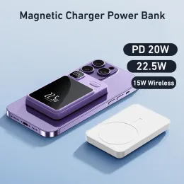 2024 Magnetic Power Bank 10000mAh PD 22,5W Fast Charging Poverbank för Samsung Xiaomi Huawei iPhone 14 15W Trådlös laddare PowerBank