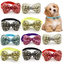 Hundekleidung 50 PCs Accessoires Mode Biege Pailletten Bowknot für kleine mittelgroße Hunde Kragen Krawatte Haustierpflegezubehör