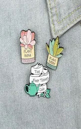 Cartoon criativo Plantas fofas de personagens pinos de esmalte rosa bule de chá verde mamãe cactus broches Gift for Friend Pins de lapela de roupas 6480463