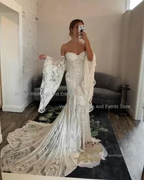 Verngo Mermaid Bohemian Wedding Dresses Sweetheats Detachable Sleeves Beach Lace Bridal Grow 2024 Length Length Bride Bride