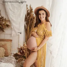 Vestidos de maternidade vestido de maternidade para fotografia bohemian corda vestido boêmio para conversa de gravidez Q240413