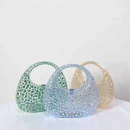 Abendtaschen 2024 Shiny Women Handsbag Fashion Eingelegt Nachahmung Diamond Dinnerparty klarer Acryl -Halbmondkasten Hochzeitsschalen -Tasche